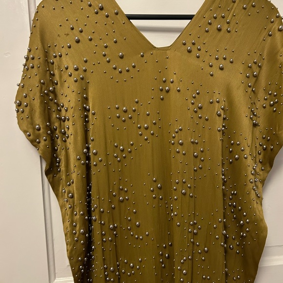 Rachael Comey Satin Olive Beaded Poncho - Picture 6 of 6